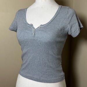 Brandy Melville Blue Striped Short Sleeve Top